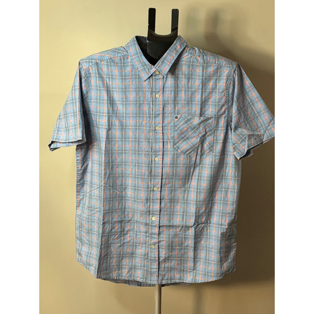 Hurley Nike Dri-FIT Shirt Men's L Blue Plaid Short Sleeve Button Down Surf